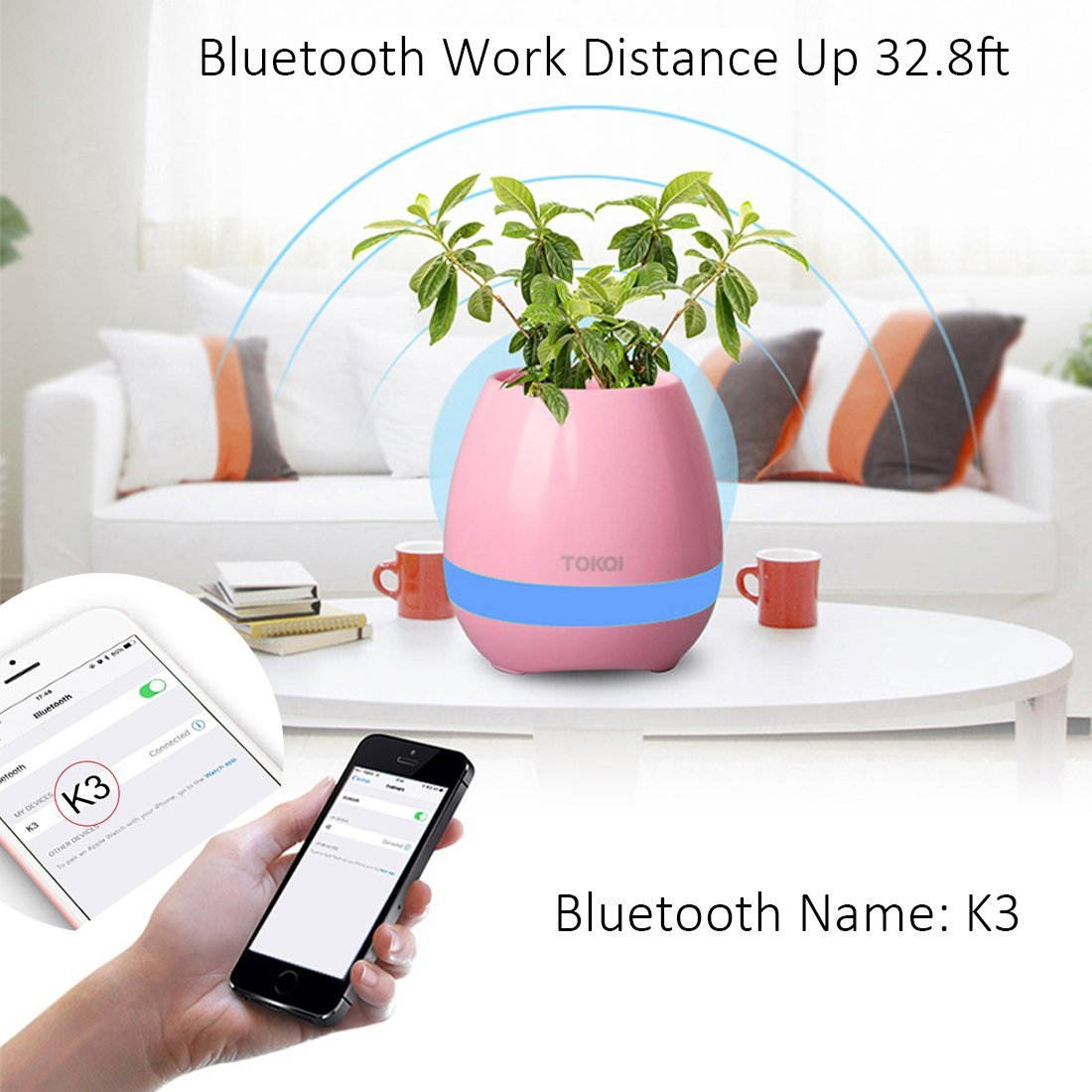 TOKQI Music Flowerpot,Luyuan Touch Plant Piano Music Playing Flowerpot Smart Multi-color LED Light Round Plant Pots Bluetooth Wireless Speaker (whitout Plants)