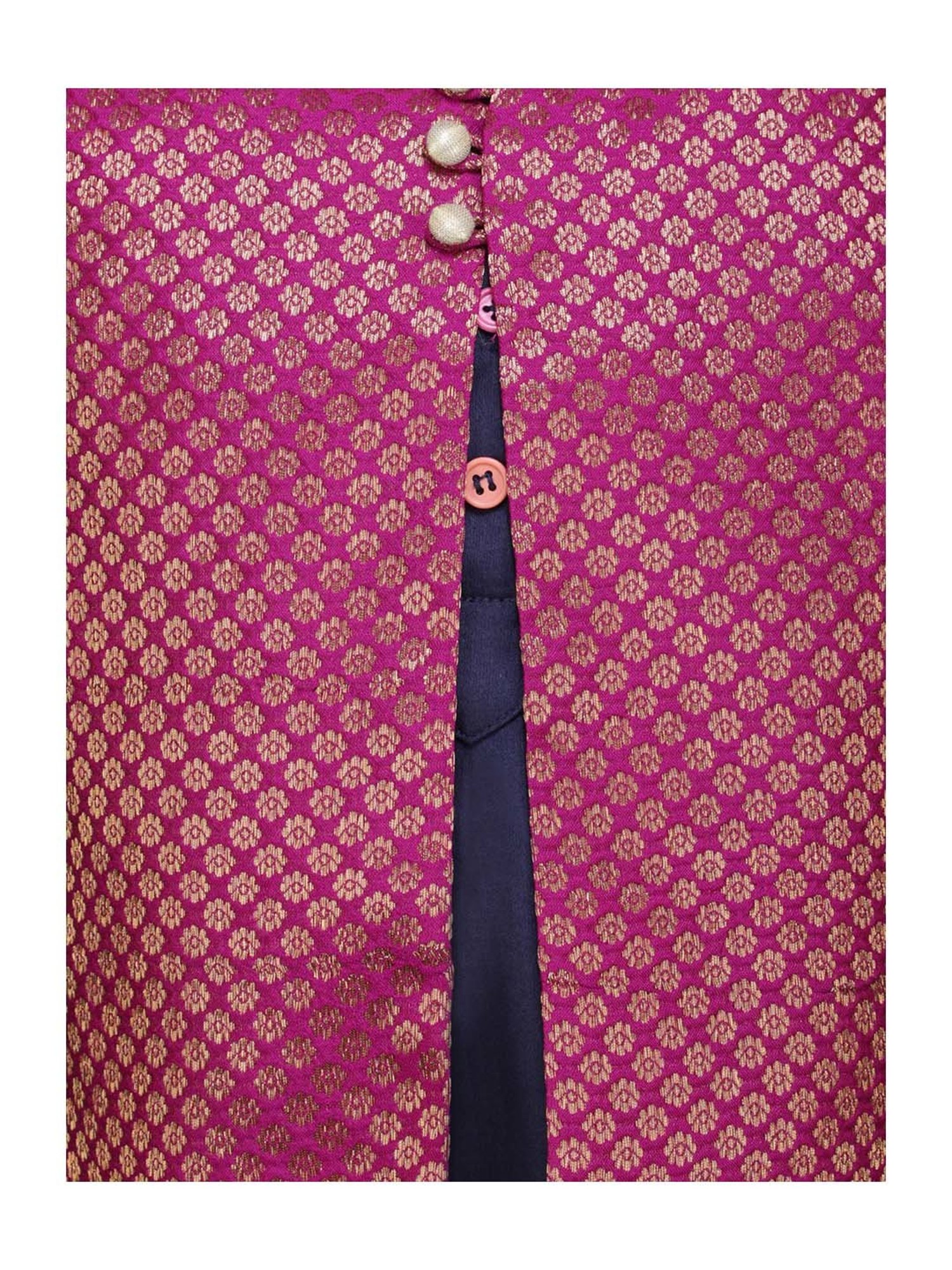 A Little Fable Kids Fuchsia & Golden Self Pattern Waistcoat