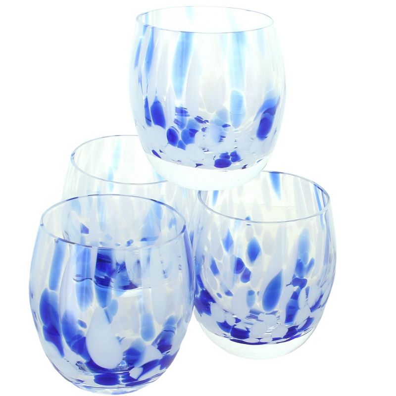 Blue Rose Polish Pottery Cobalt and Opal Confetti Juice Glass Set