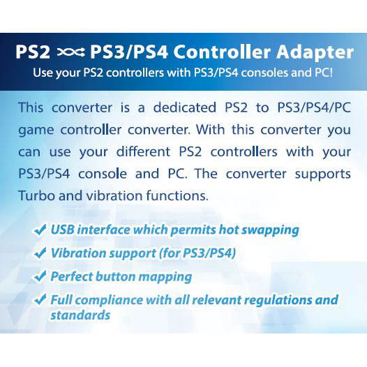 Brook Super Converter - PS2 to PS3/PS4 Gaming Adapter - USB Hot Swap with Turbo, Vibration Support - Makes PS2 Controllers Compatible with New Gaming Consoles
