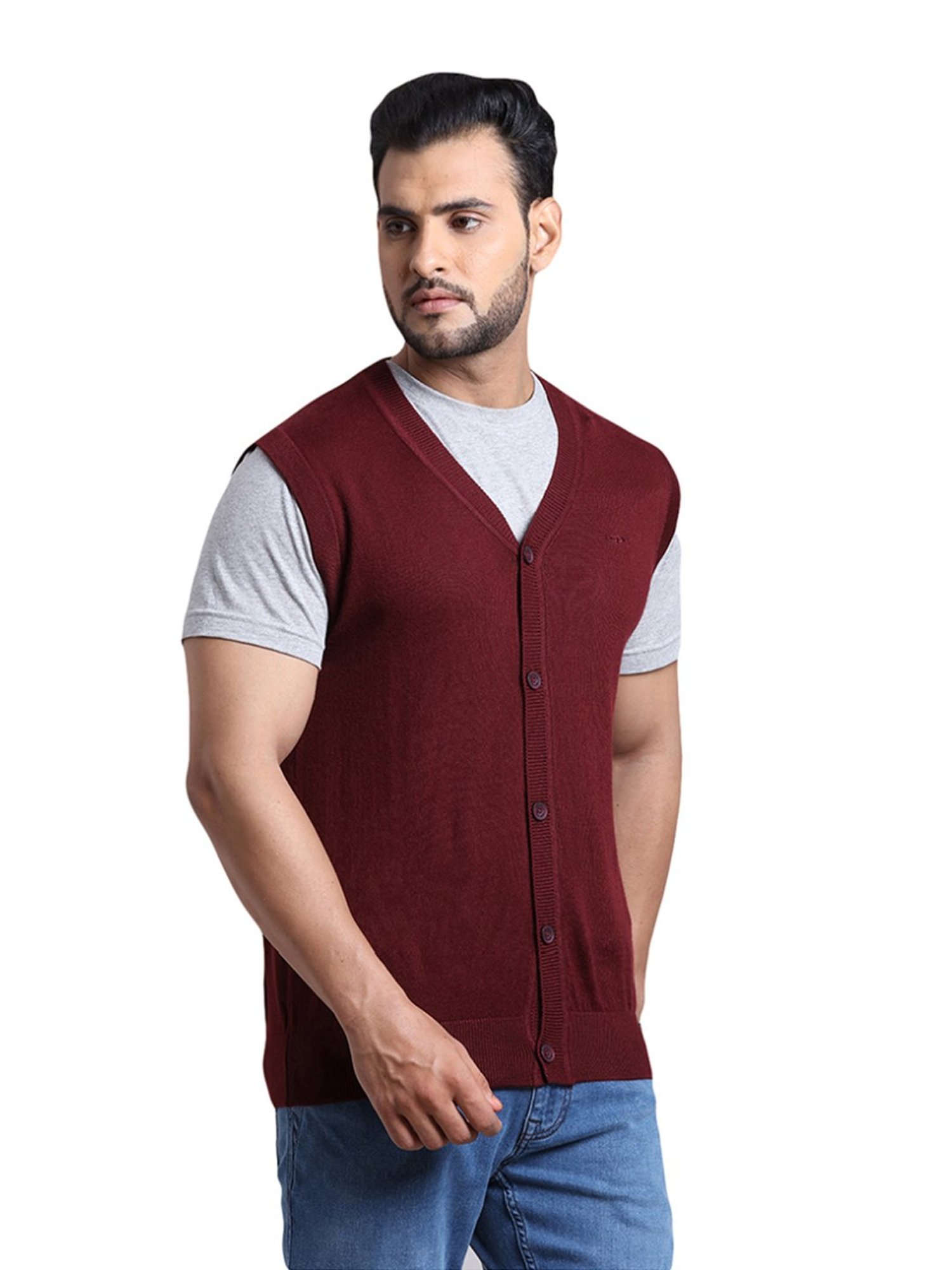 ColorPlus Maroon Regular Fit Cardigan