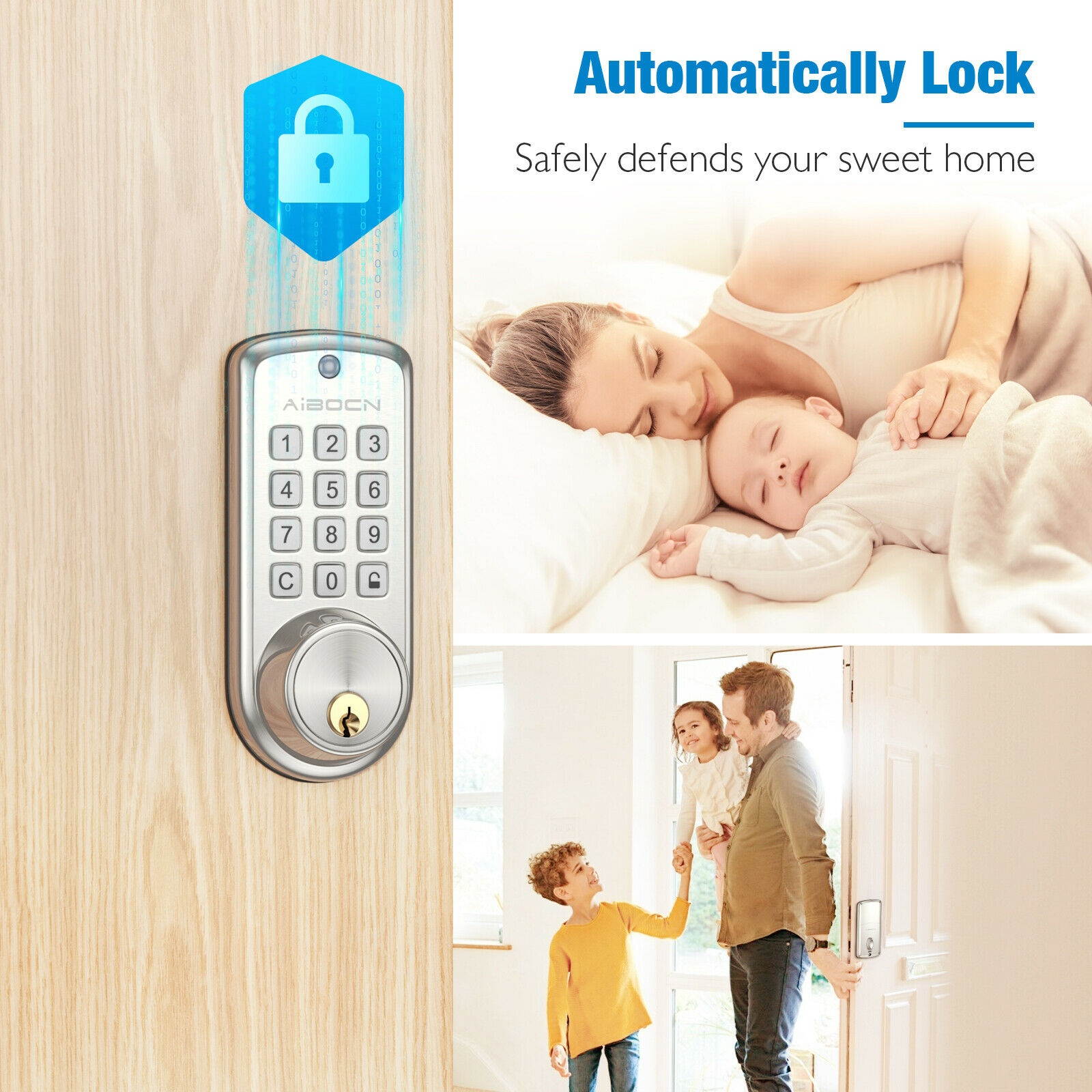 10 Digit Smart Keyless Entry Door Lock, Keypad Deadbolt Security  Lock