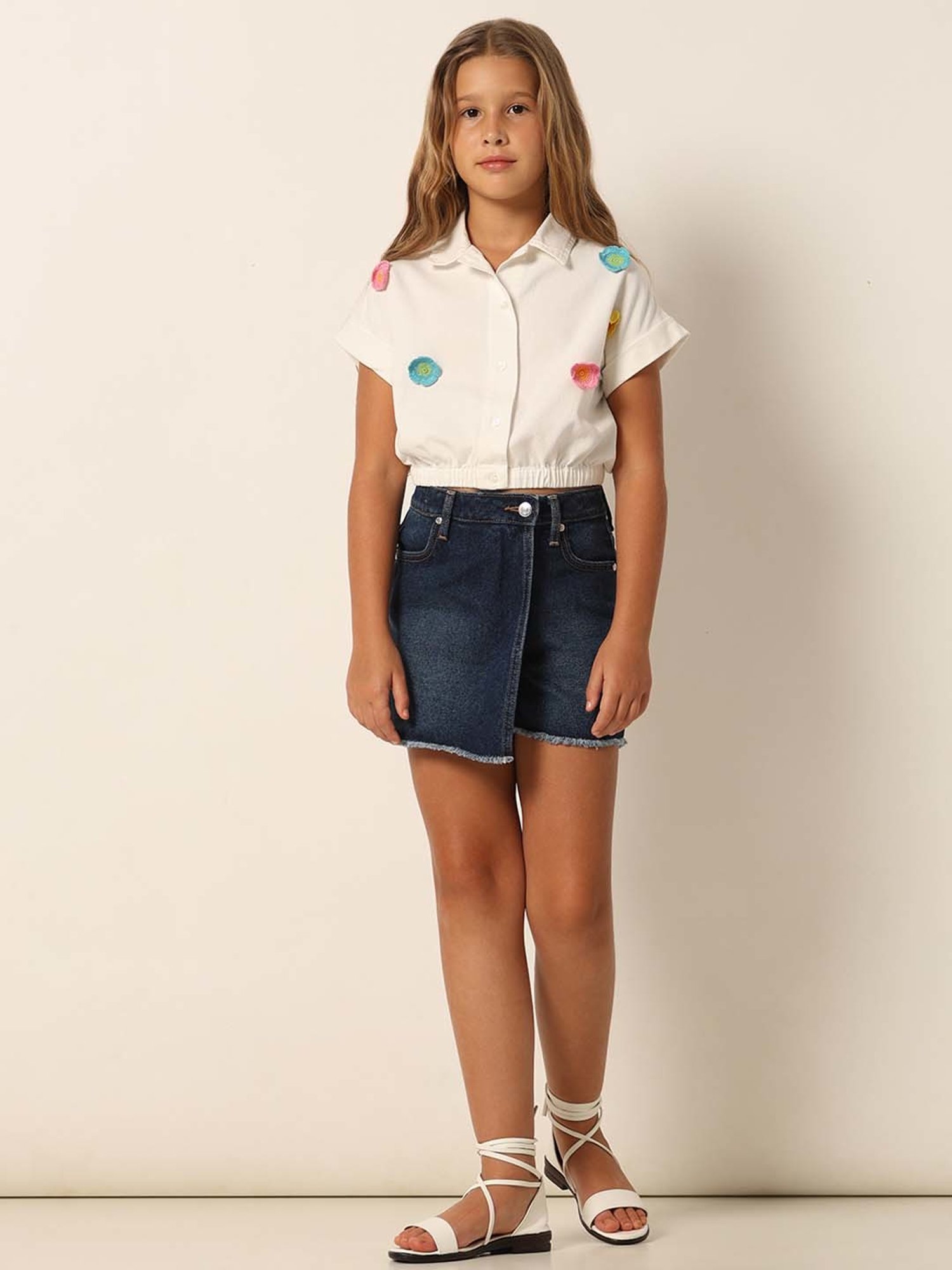 VERO MODA GIRL White Cotton Applique Shirt