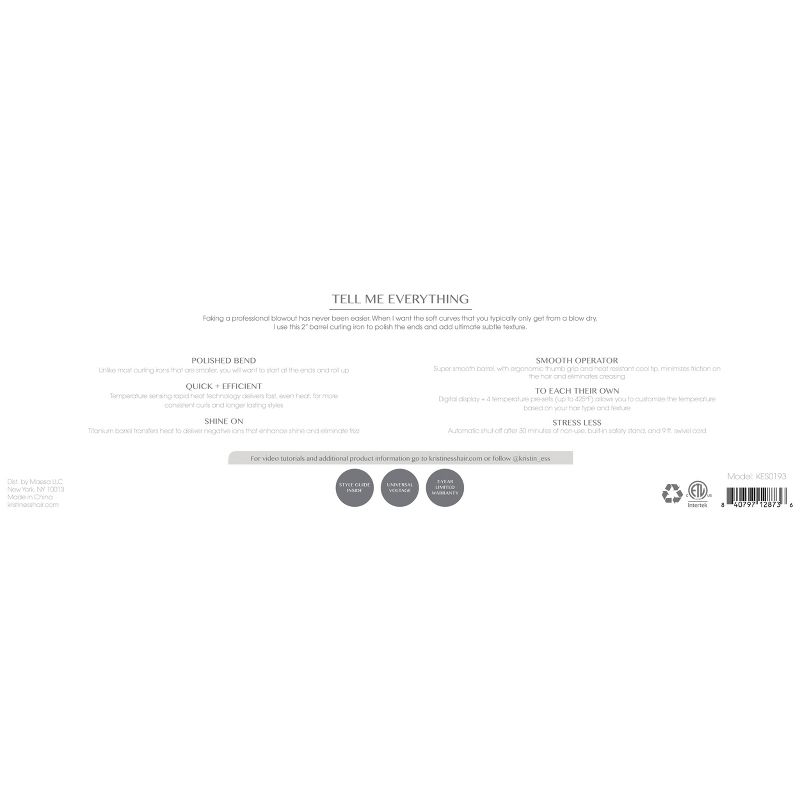 Kristin Ess Soft Bend Curling Iron - 2"