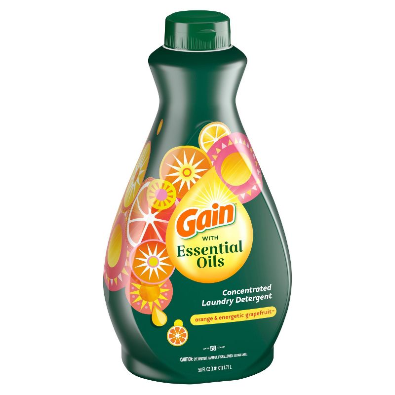 Gain Essential Oils Orange & Energetic Grapefruit Liquid Laundry Detergent - The Uplifting Scent - 58 fl oz