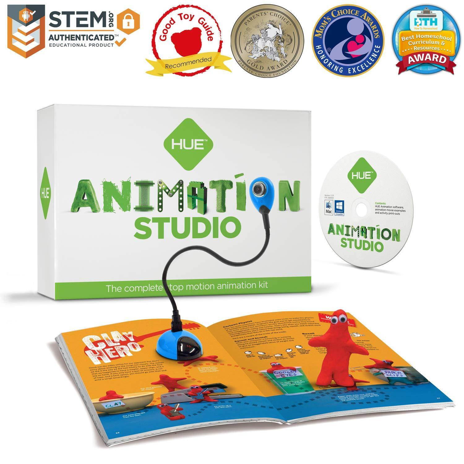 hue animation studio (blue) for windows pcs and apple mac os x: complete stop motion animation kit with camera, software and bo