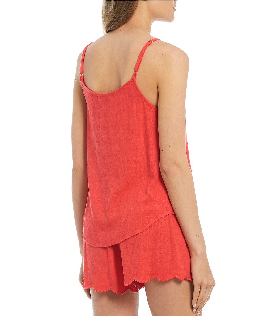 Evolutionary Spaghetti Strap Scalloped-Neck Tank Top
