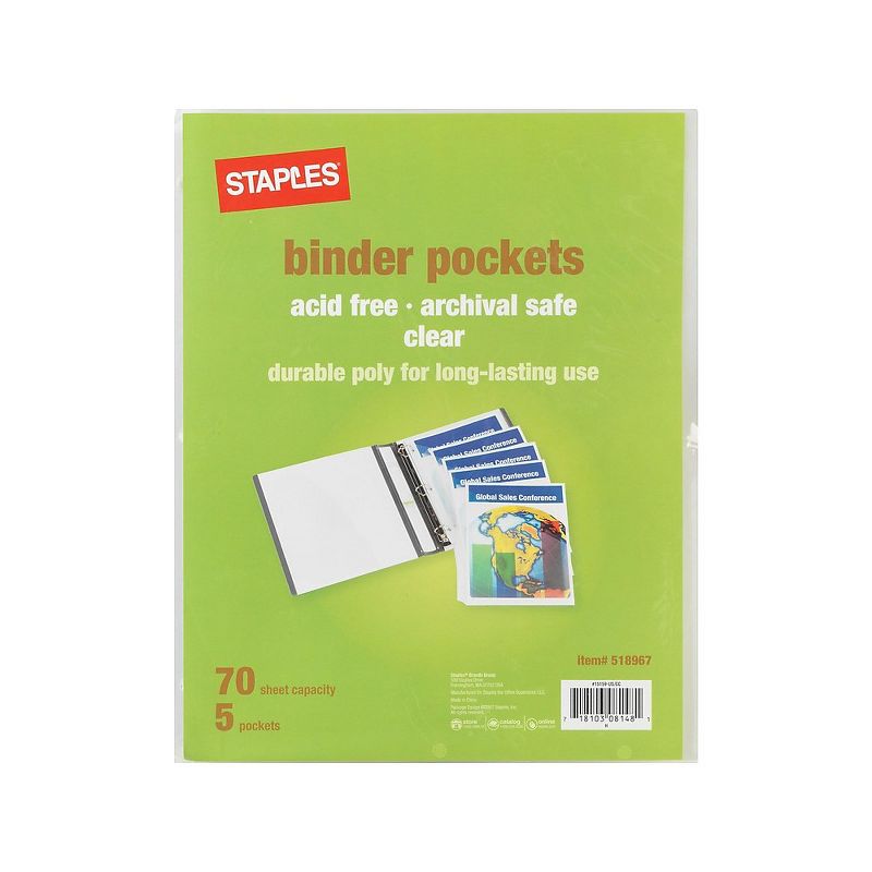 Staples Clear Divider Pockets 3-Hole Punched Clear 1 Set/Pack (15159-CC) 