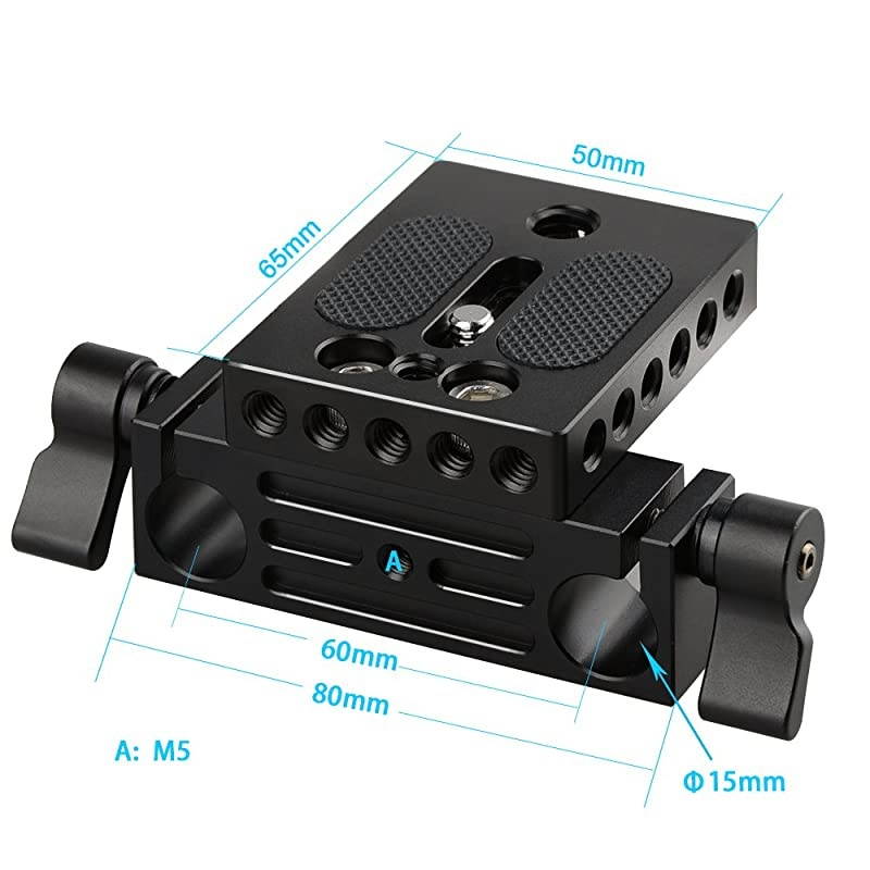 Camera Baseplate with 15mm Railblock for DSLR Rig 15mm Rod Rail Support System