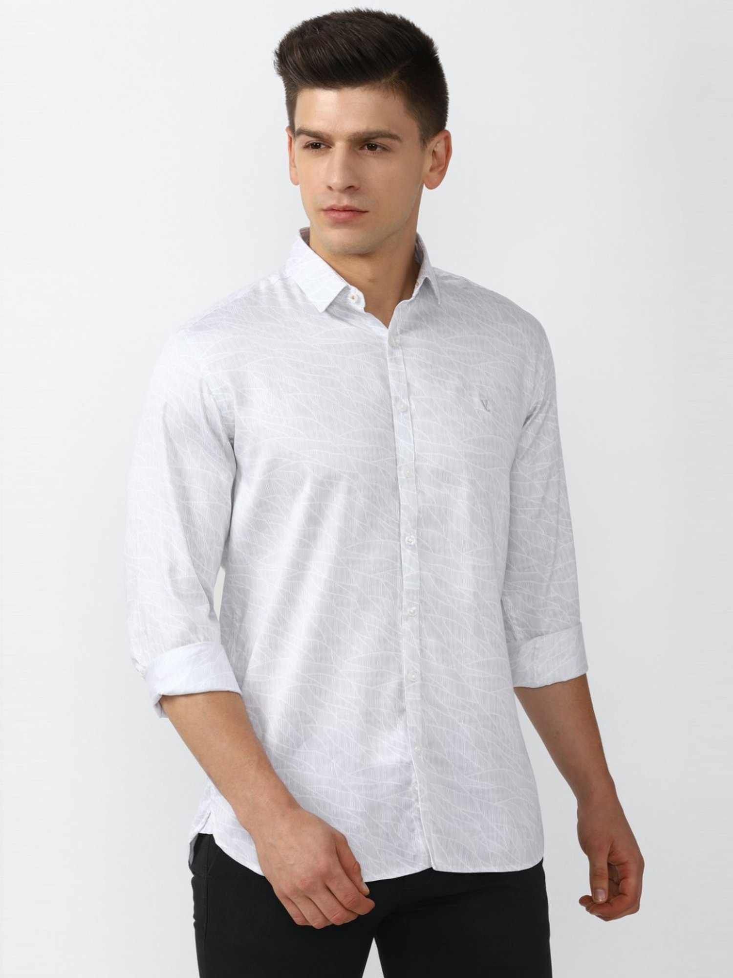 V Dot White Slim Fit Printed Shirt