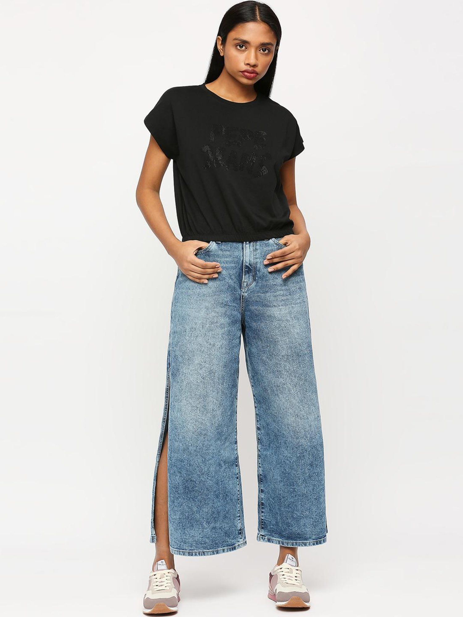 Pepe Jeans Black Cotton Embellished Top