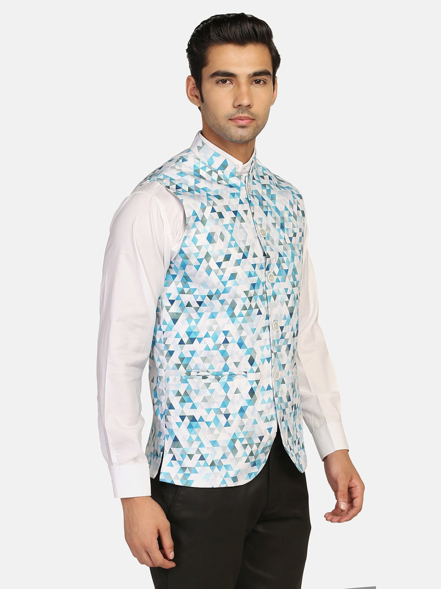VASTRAMAY Teal Green Regular Fit Printed Nehru Jacket