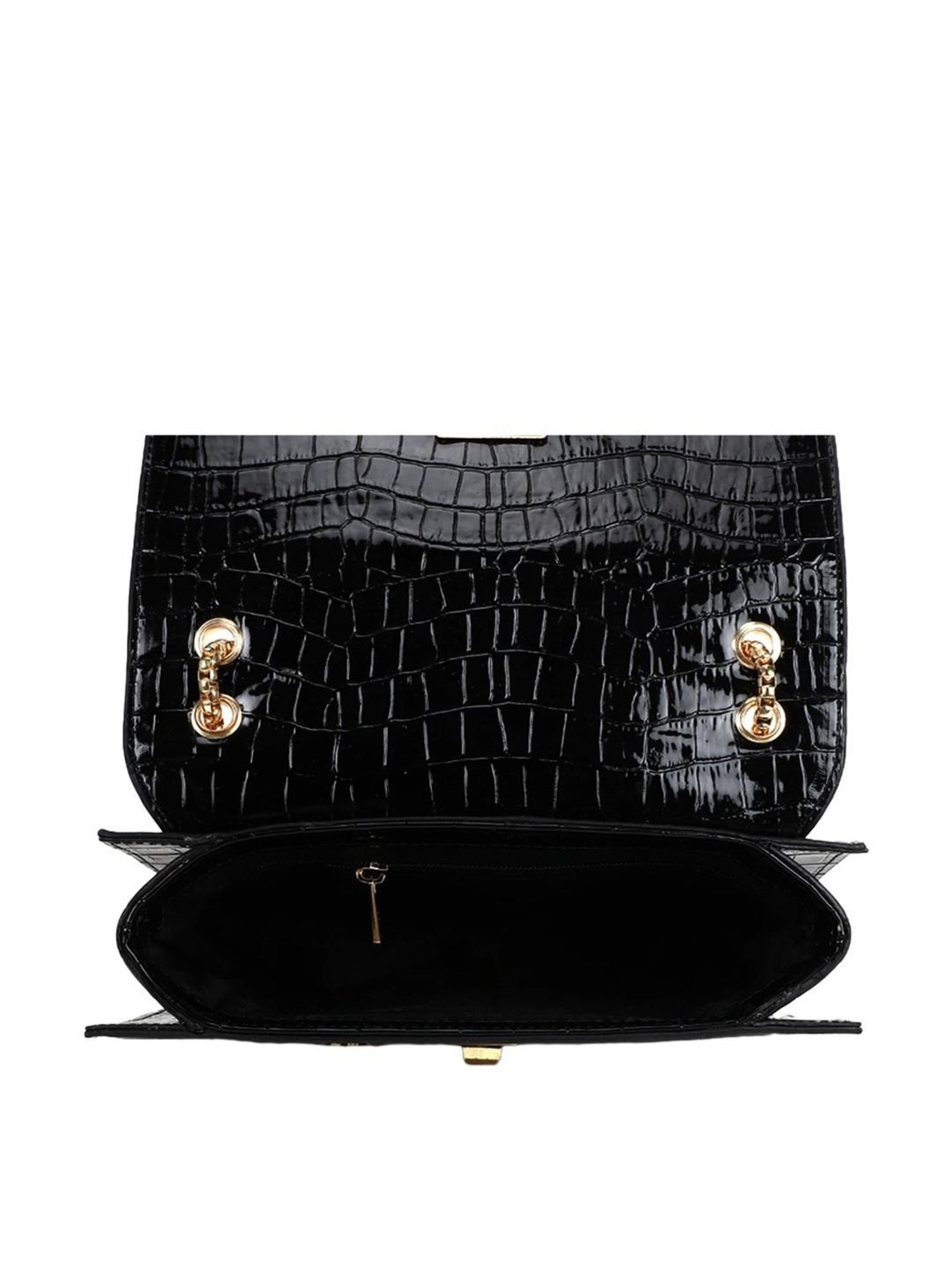 Carlton London Black Textured Small Sling Handbag