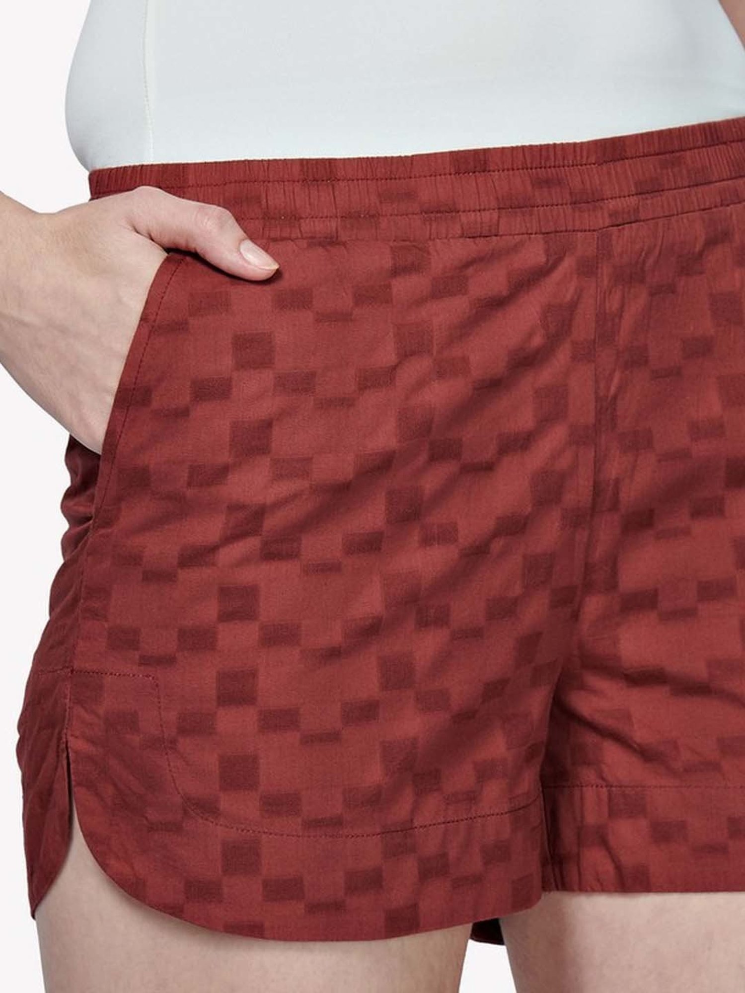VASTRADO Red Cotton Chequered Shorts
