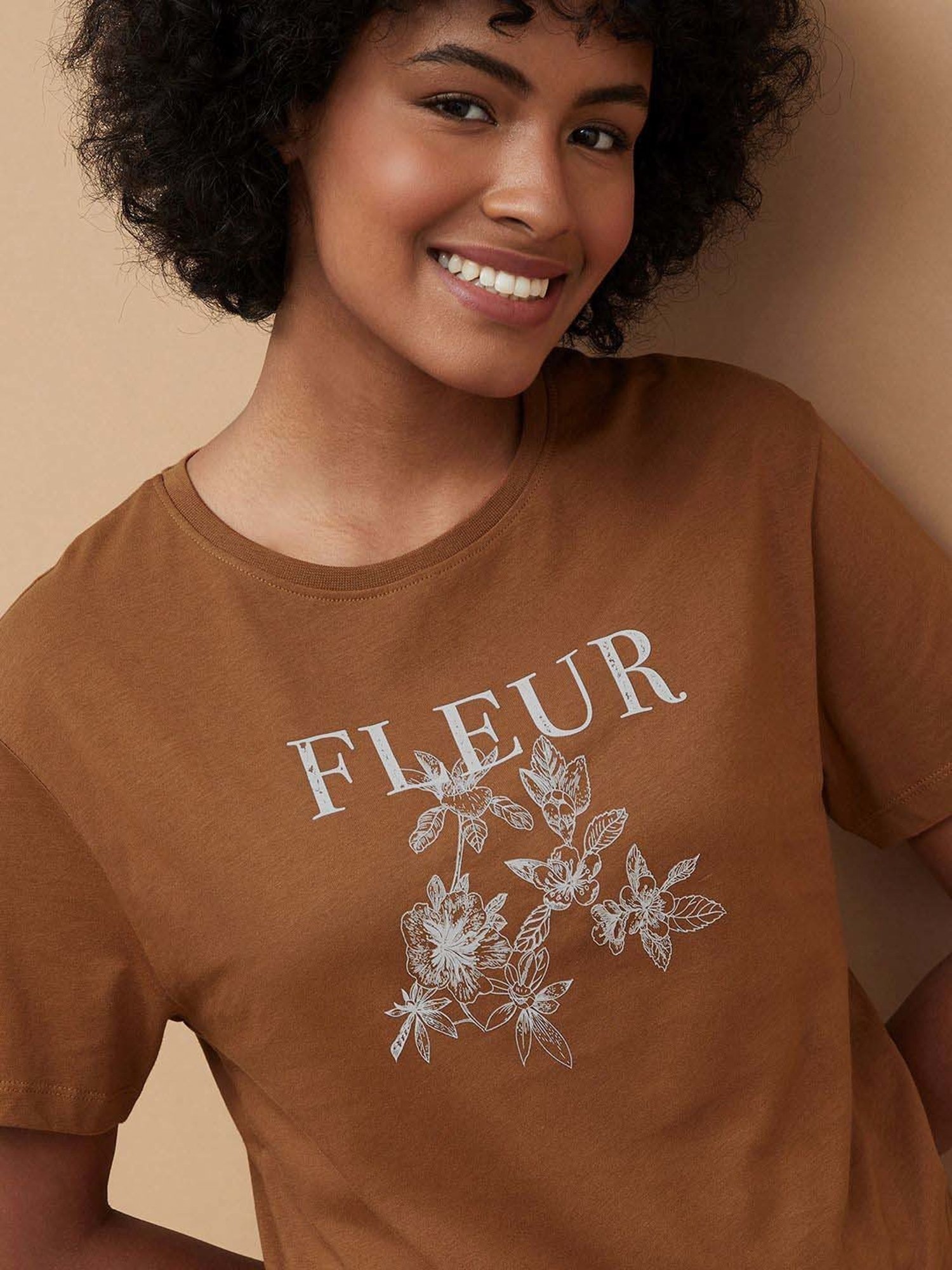 Fame Forever by Lifestyle Brown Cotton Printed T-Shirt