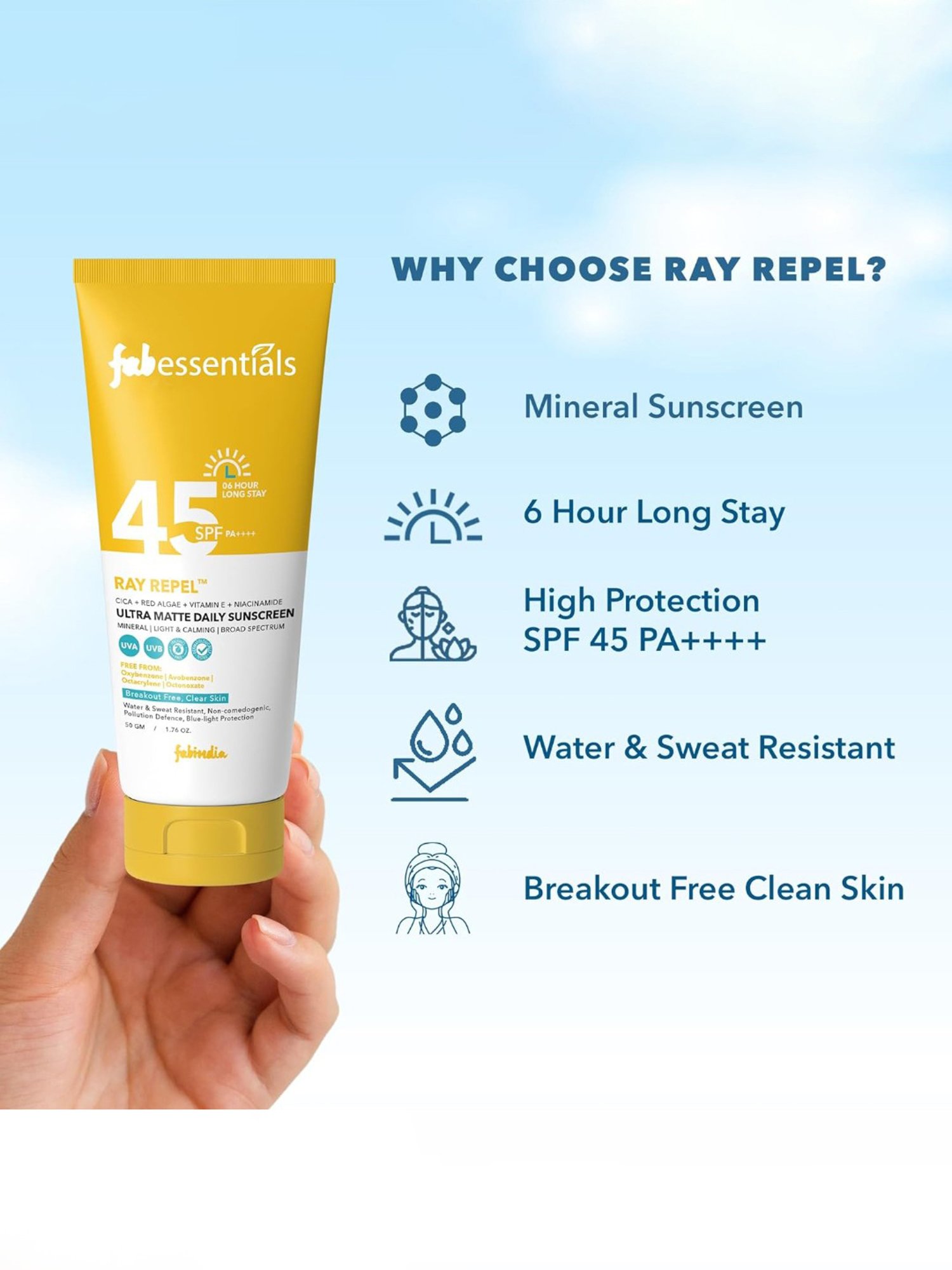 Fabessentials Ultra Matte Daily Sunscreen SPF 45 PA++++ - 50 gm