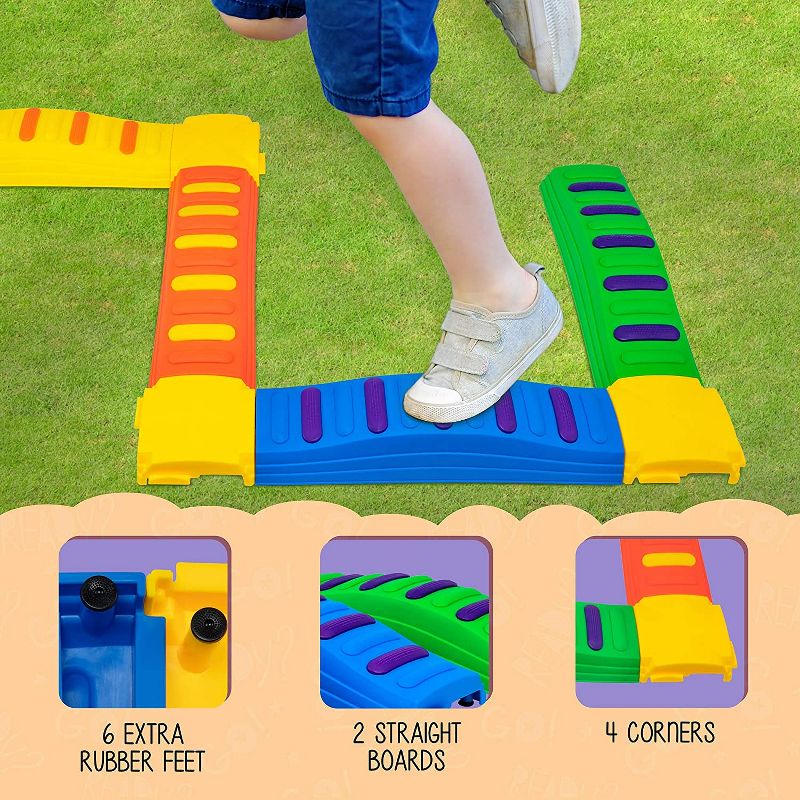 Sunny & Fun 8pc Balance Beam Gymnastics Obstacle Course for Kids | Interlocking Stepping Boards w/Rubber Grip & Non Slip Surface | Indoor & Outdoor Toy Improves Coordination & Strength | Max 220 Lbs.