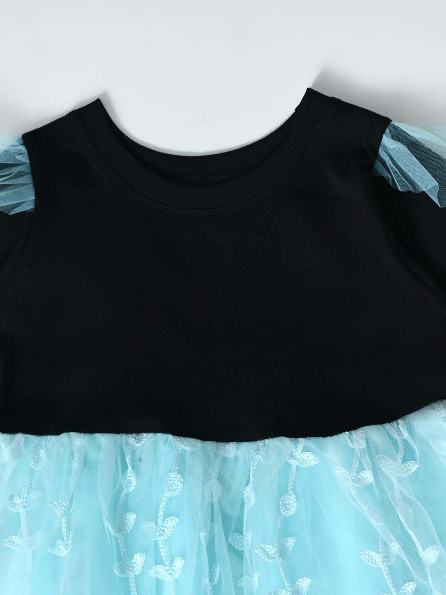 Bella Moda Kids Blue Self Pattern Full Sleeves Dress