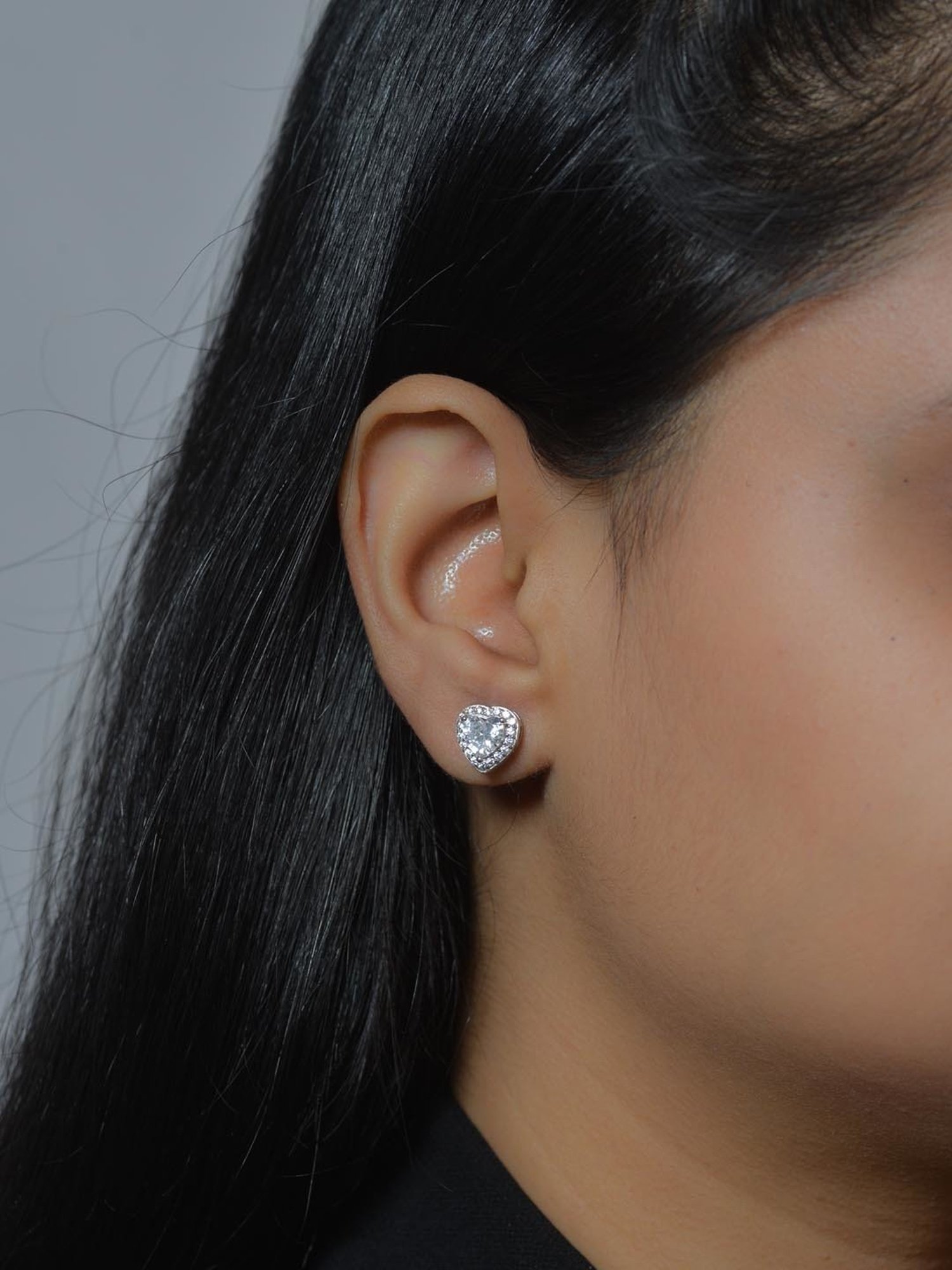 925 Silver Heart AAA Grade American Diamond Halo Studs Earrings for Women & Girls