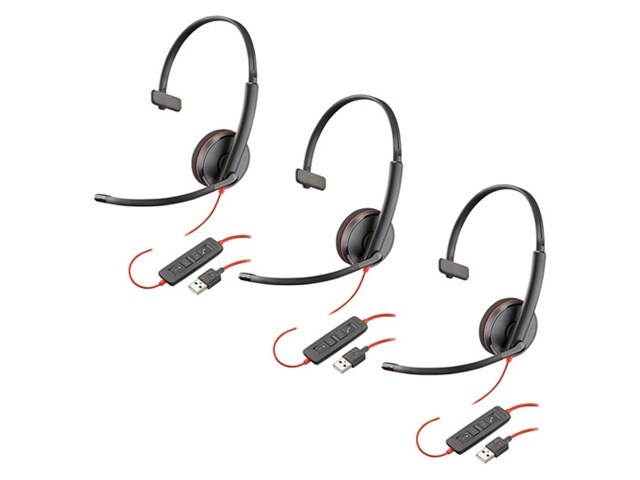 Plantronics Blackwire C3210 Corded UC Headset with USB-A Connectivity (3-Pack)