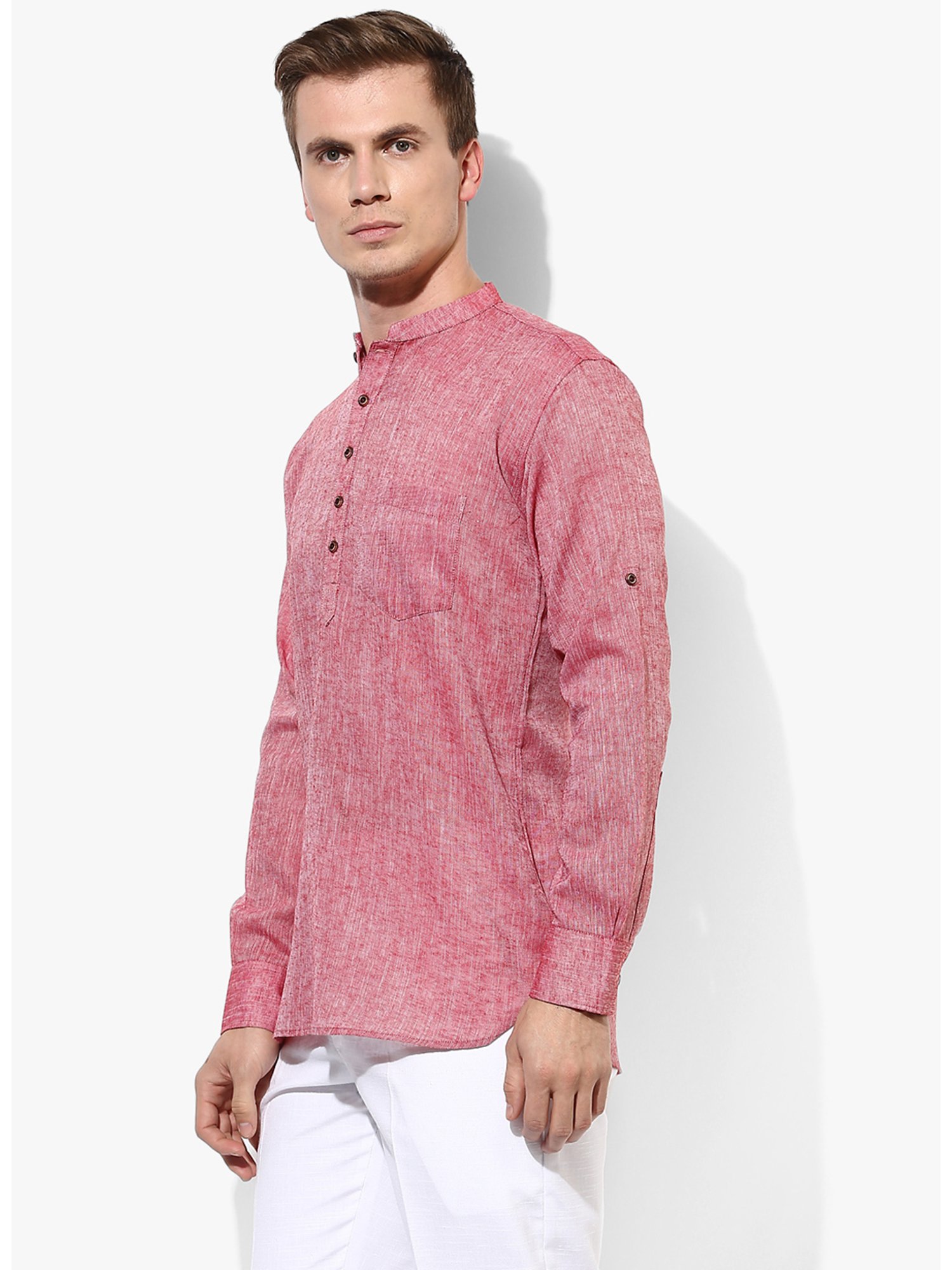 Hangup Plus Red Melange Slim Fit Cotton Linen Short Kurta