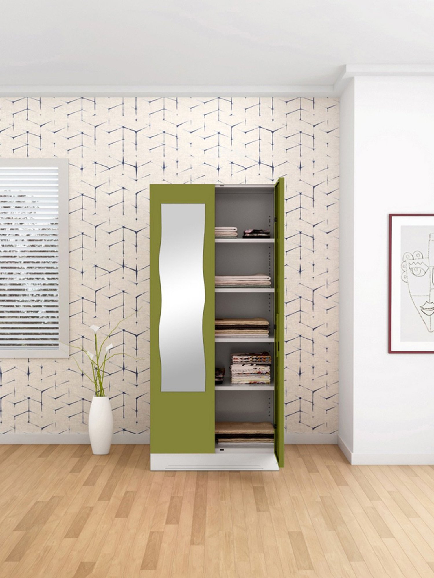 Godrej Interio Slimline 2-Door Steel Almirah, Tex Green Leaf (1-Year Warranty)