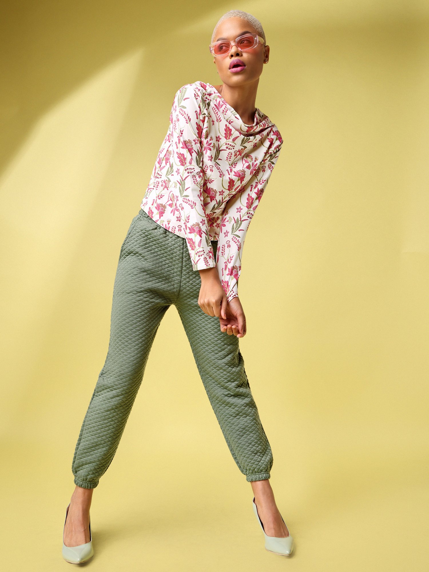 PURVAJA Beige Floral Print Top