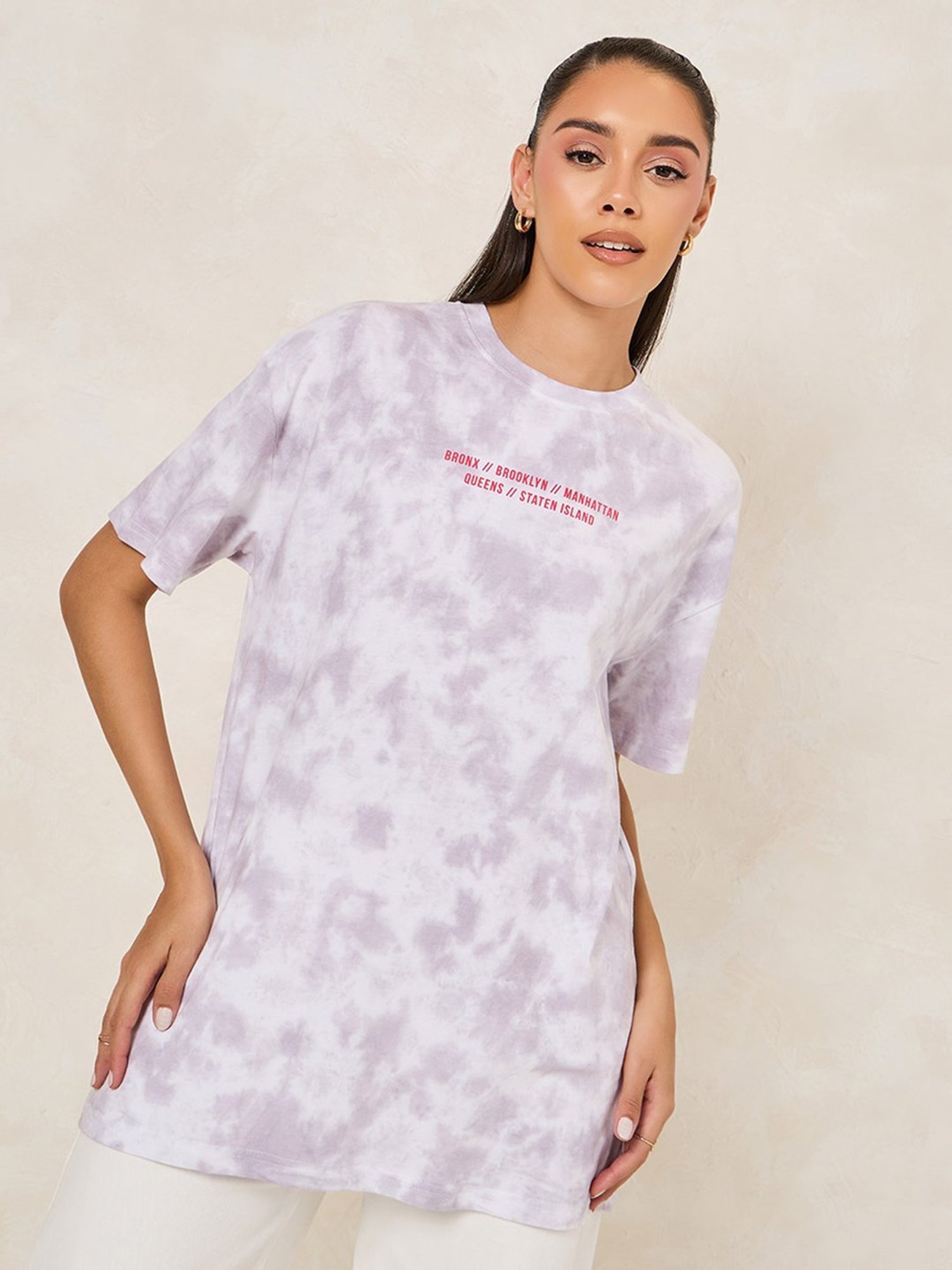 Styli Grey Graphic Print Oversized T-Shirt
