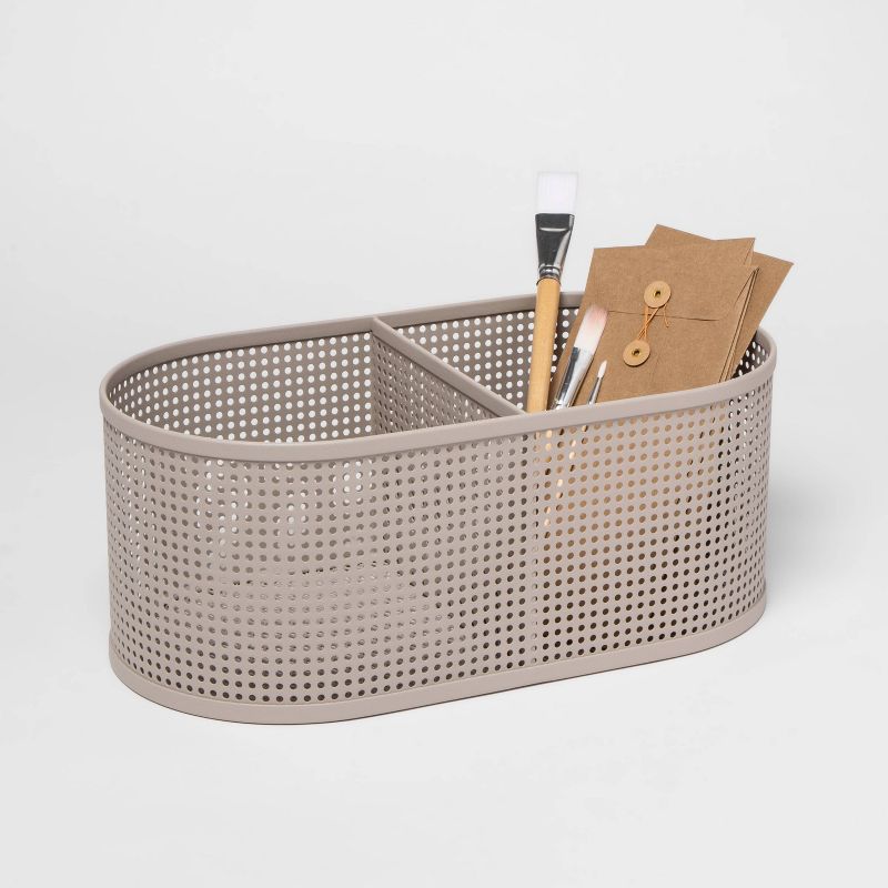 Oval Metal Bin Divider With Powder Coated Finish And Mesh Bottom Light Gray - Project 62™