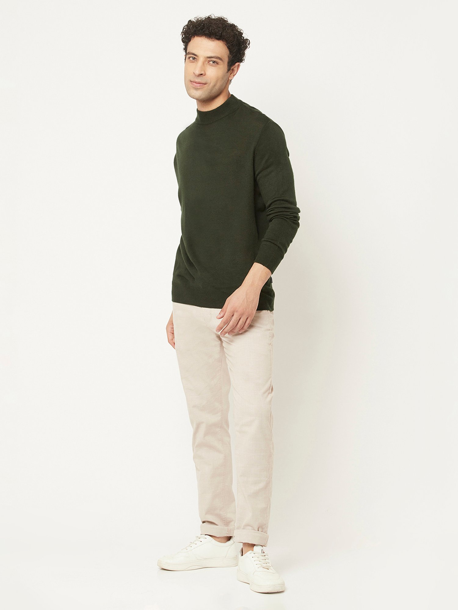 Crimsoune Club Green Regular Fit Round Neck Sweater