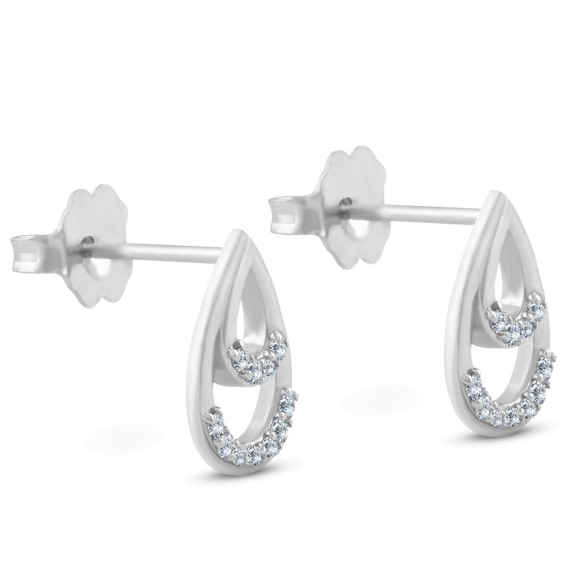 Pompeii3 1/10ct Diamond Pear Shape Dangle Petite Earrings 14k White Gold