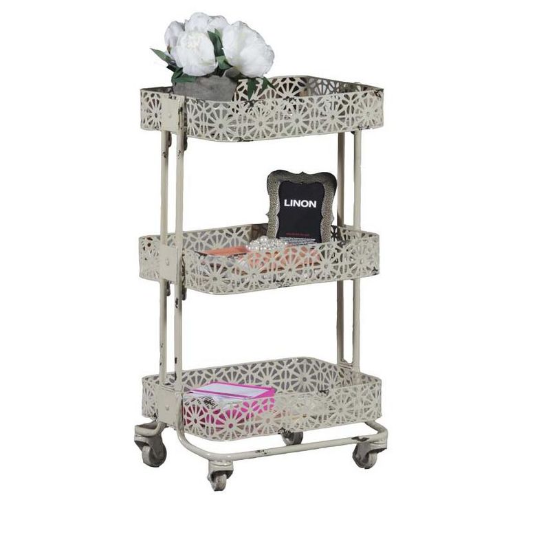 Linon Cream Metal Three Tier Cart