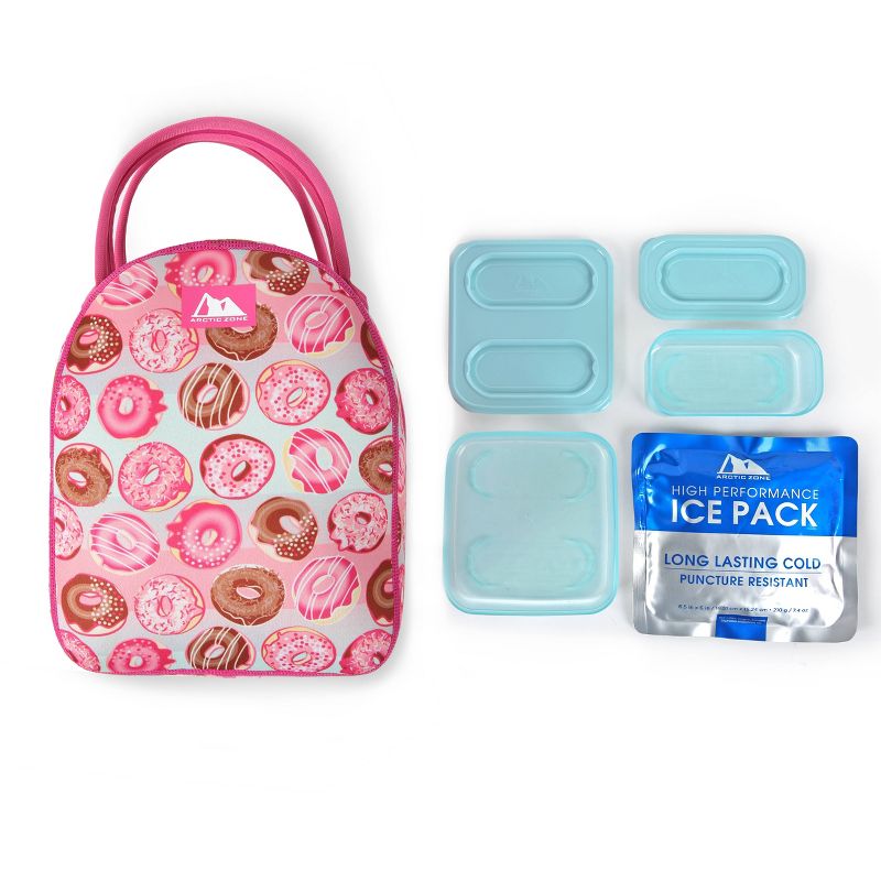 Arctic Zone Neoprene Lunch Tote Set - Donuts Fuchsia