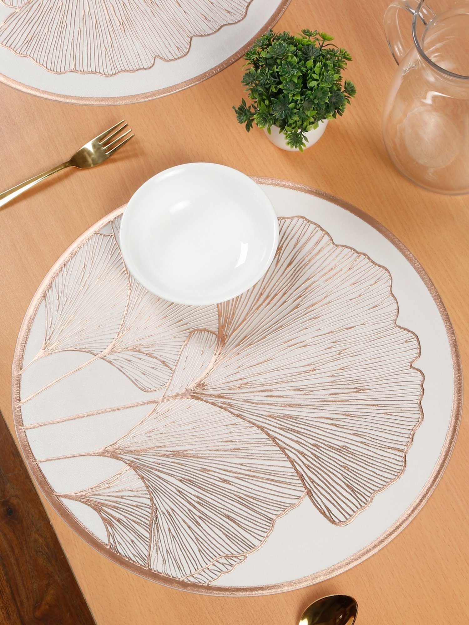 HOSTA HOMES Self Designed Printed Cream Gold PVC Table Placemat