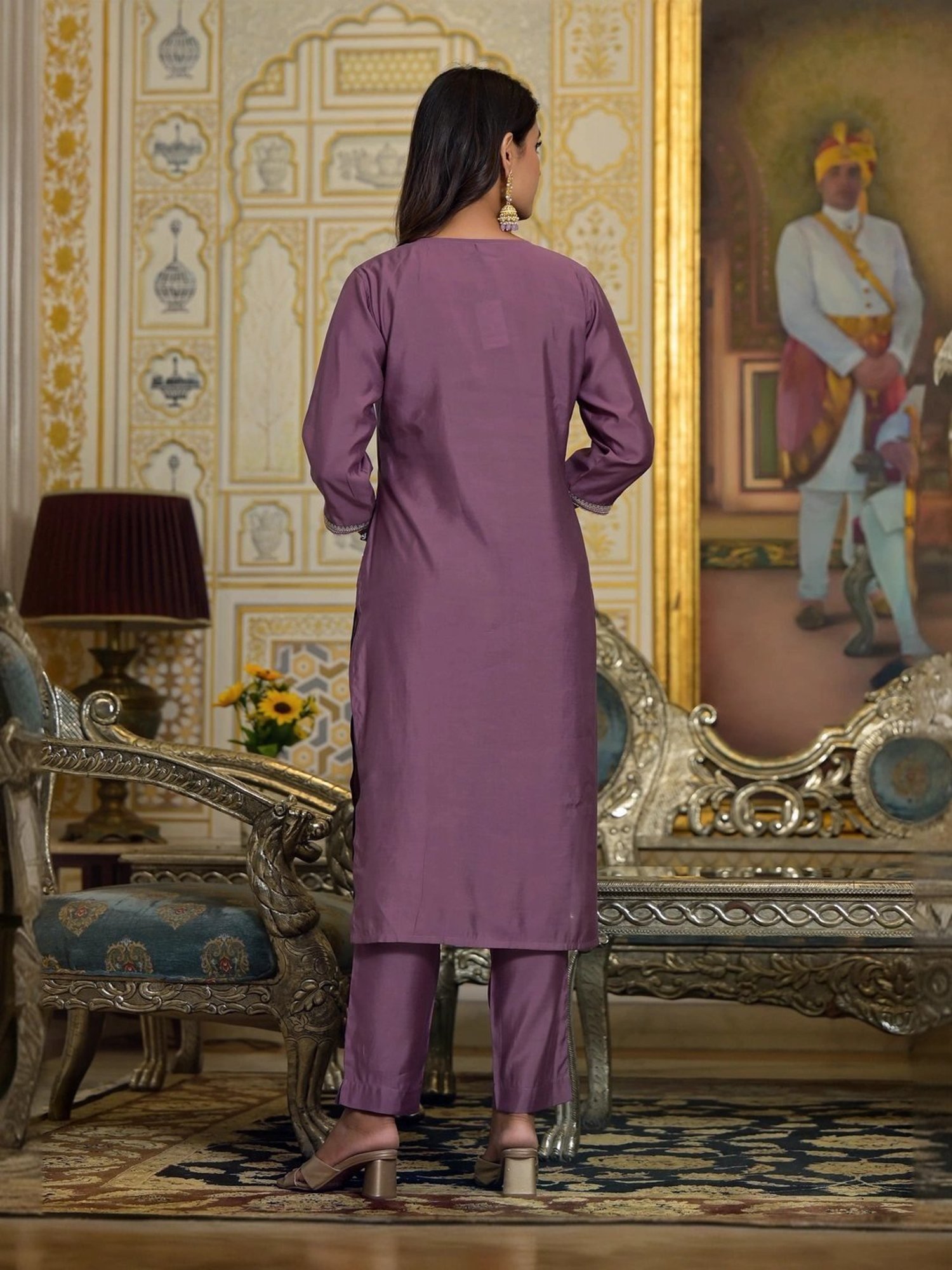 Juniper Purple Embroidered Kurta Pant Set With Dupatta