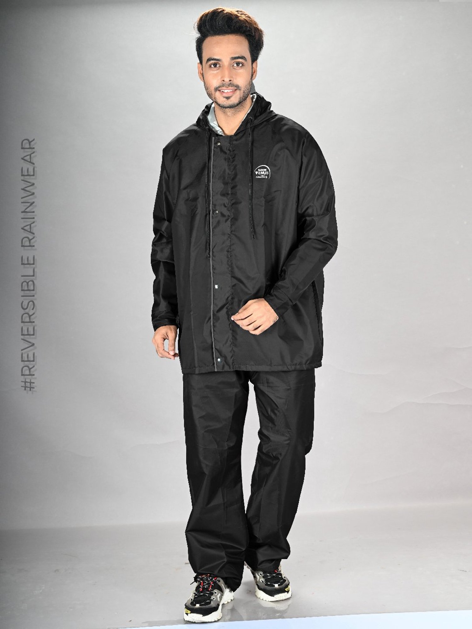 Lux Venus Black Regular Fit Rainwear Jacket