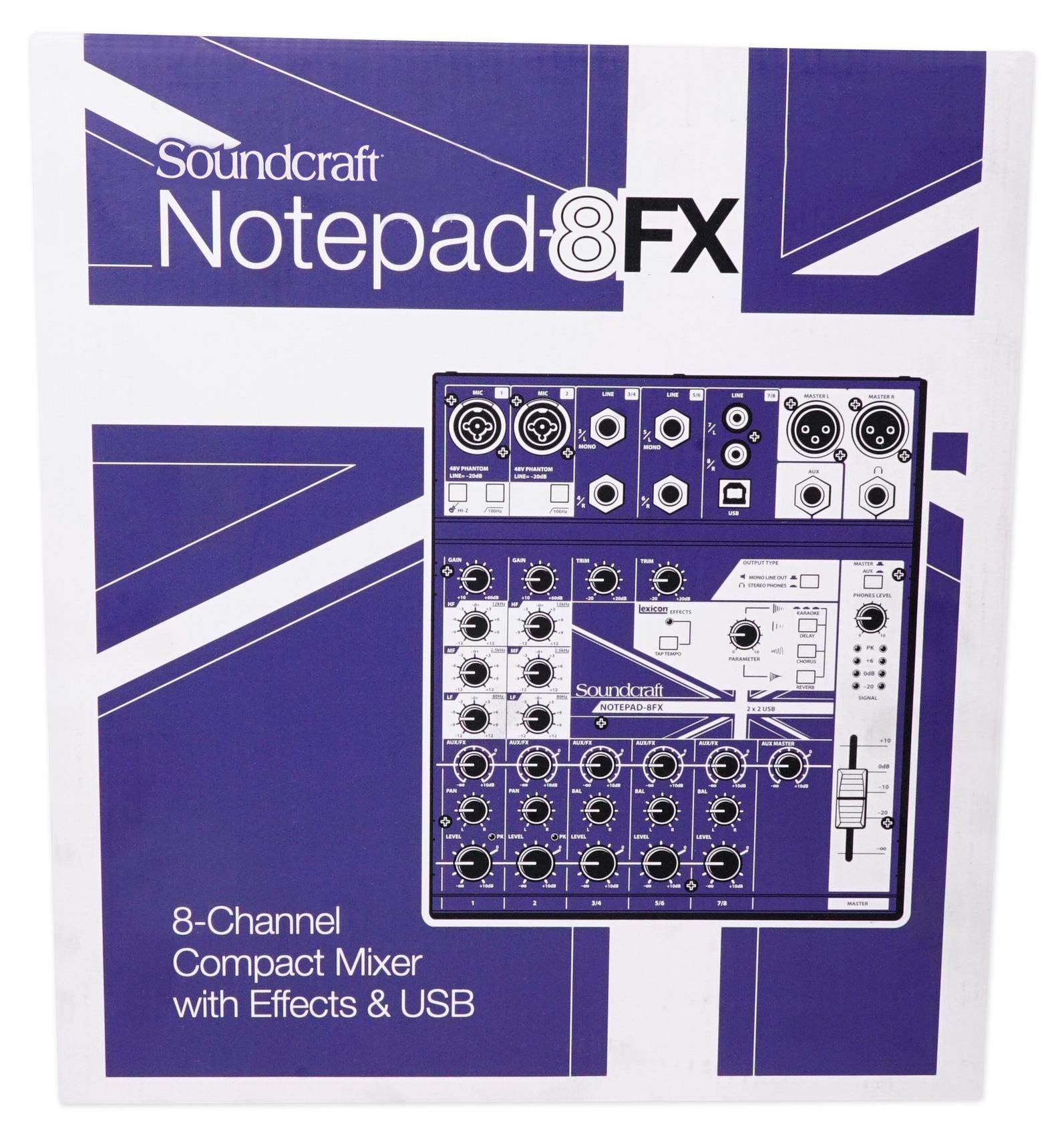 Soundcraft Notepad-8FX 8-channel Desktop Mixer w/USB I/O and Lexicon Effects