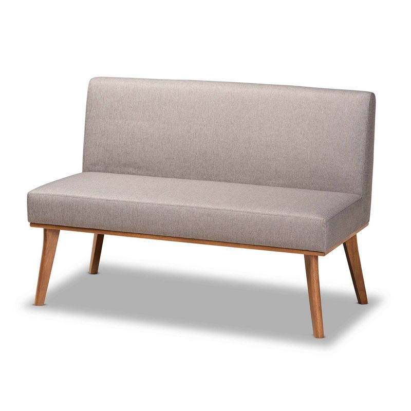 3pc Odessa Mid-Century Modern Fabric Upholstered Wood Dining Nook Set Walnut/Brown/Gray - Baxton Studio