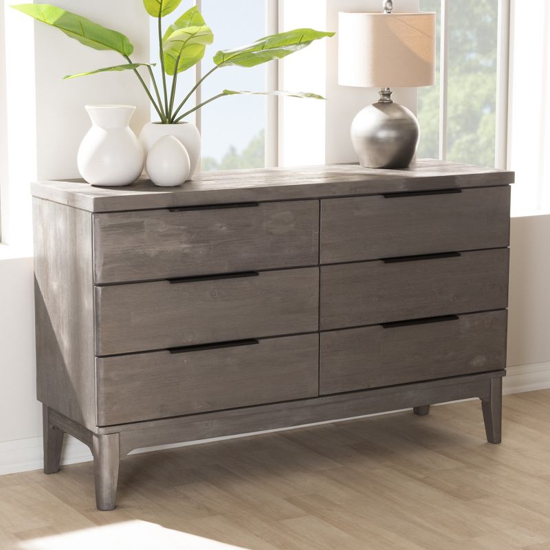 Nash Rustic Platinum Wood Finish 6 Drawer Dresser Gray - Baxton Studio