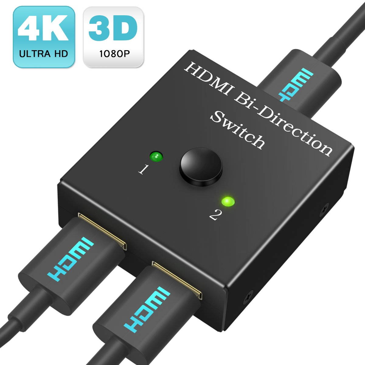 Wanmingtek HDMI Switch Bi-Direction 4K HDMI Splitter 2 x 1/1 x 2 No External Power Required 2 Ports HDMI Switcher Supports Ultra HD 4K 3D 1080P