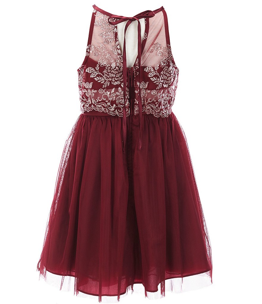 Honey and Rosie Big Girls 7-16 Sleeveless Ruffled Neck Scuba Skater Dress