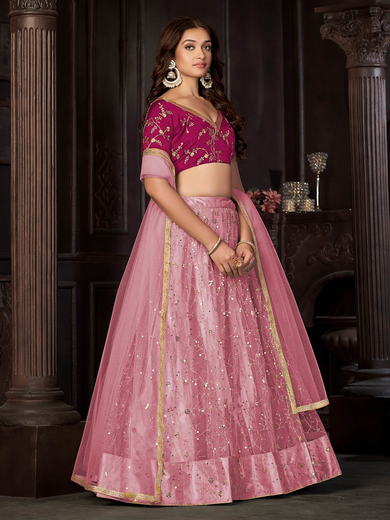 Warthy Ent Pink Embroidered Lehenga Choli Set With Dupatta