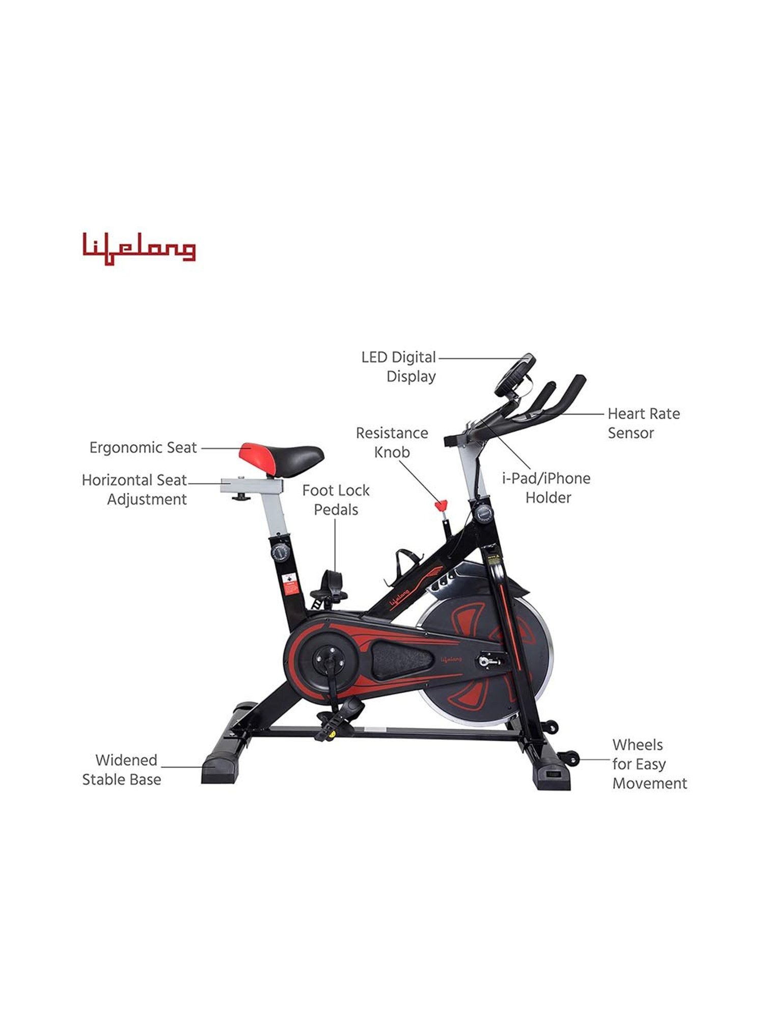 Lifelong FitPro Black Spin Exercise Bike with 6kg Flywheel & Adjustable Resistance