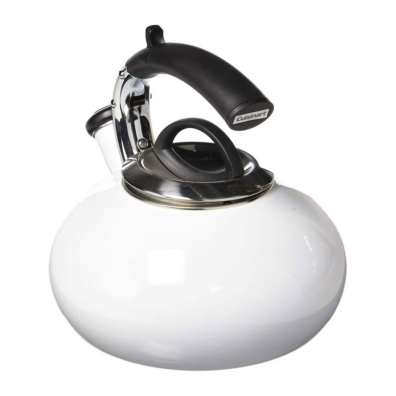 Cuisinart CTK-EOS15W Classic Prodigy Modern 2 Quart Porcelain Enamel on Steel Whistling Tea Kettle Pot for Hot Water and Coffee, White