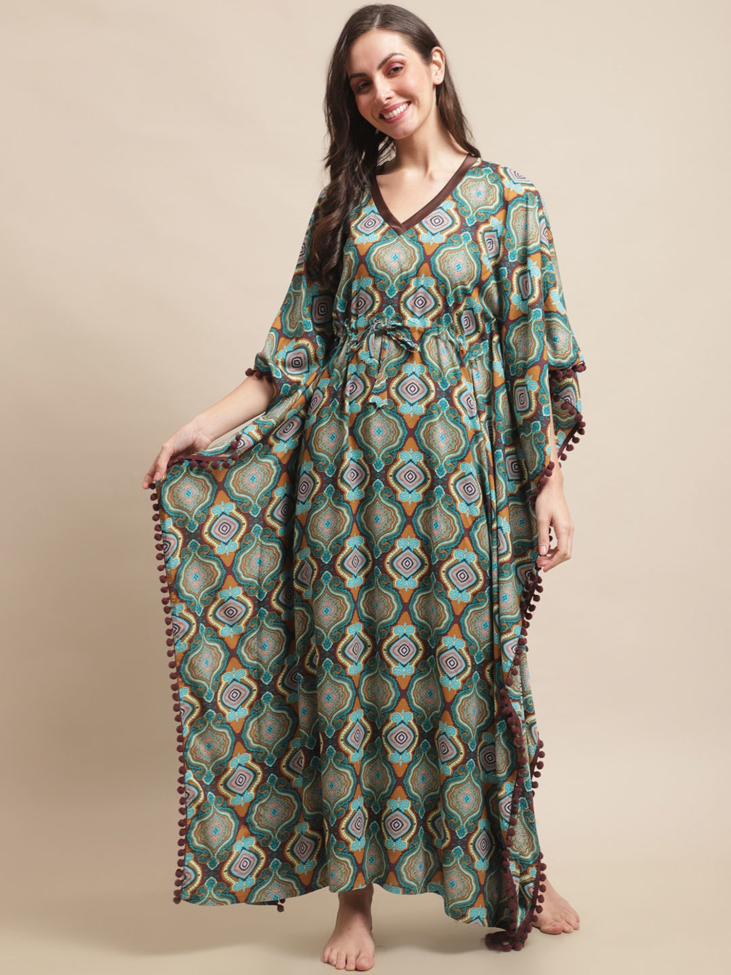 Boston Club Multicolor Printed Kaftan Night Dress