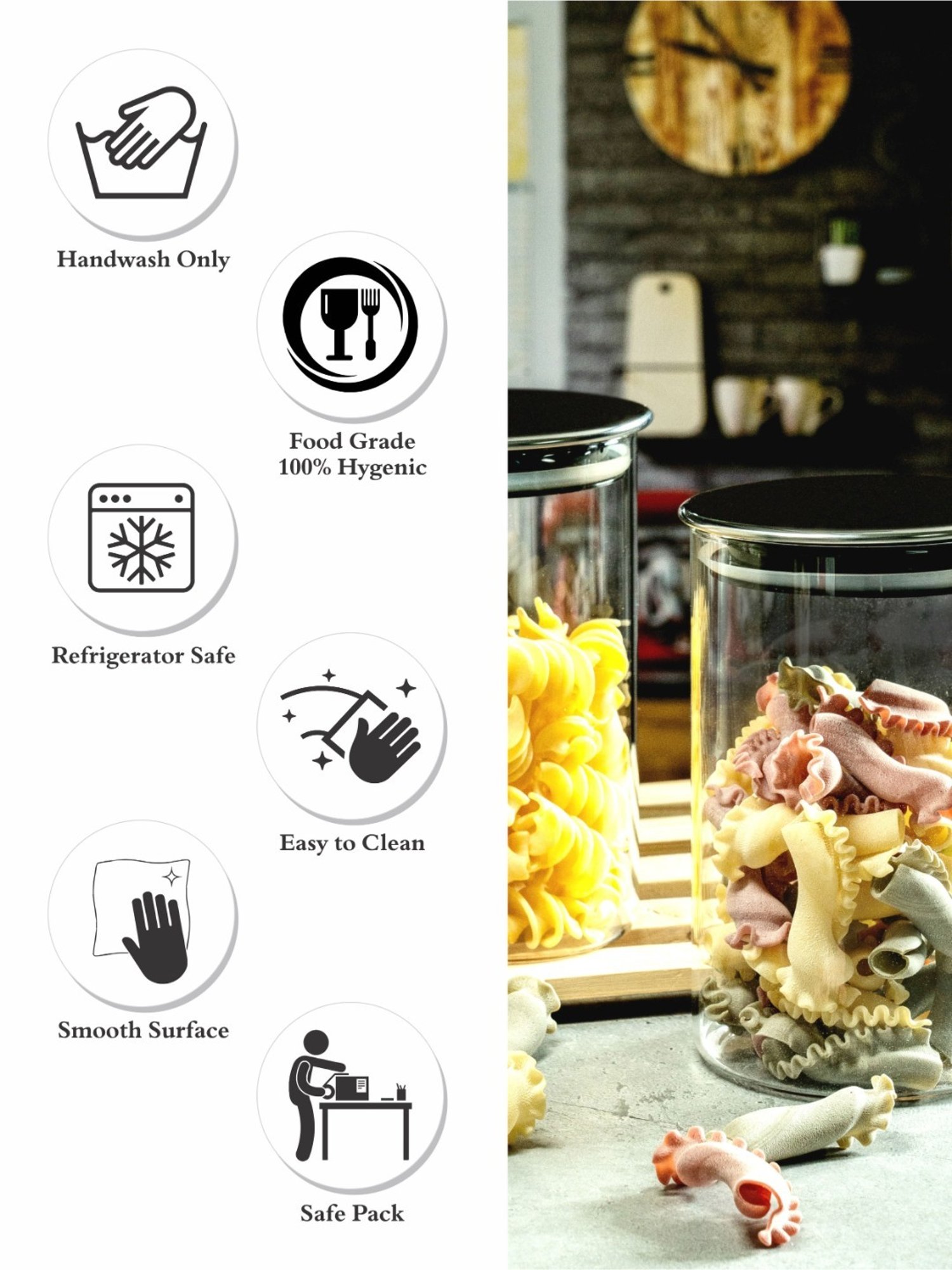 Goodhomes Transparent Glass Storage Jar with Metal lid - Set of 2