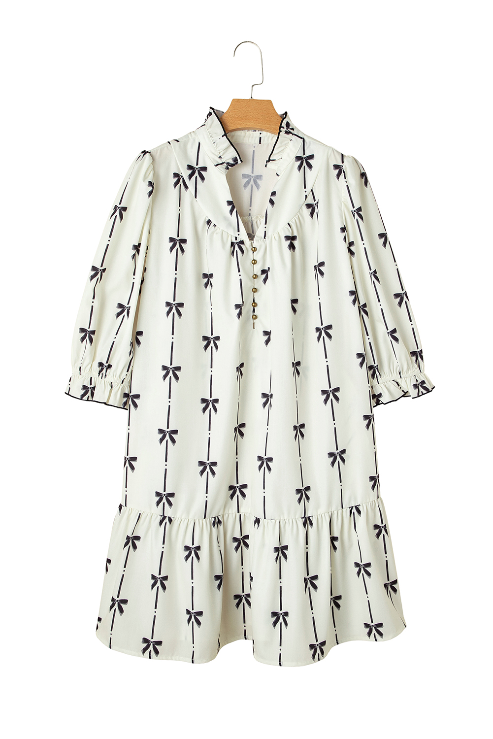 Black Leopard Patchwork Split Neck Ruffle Plus Size Dress