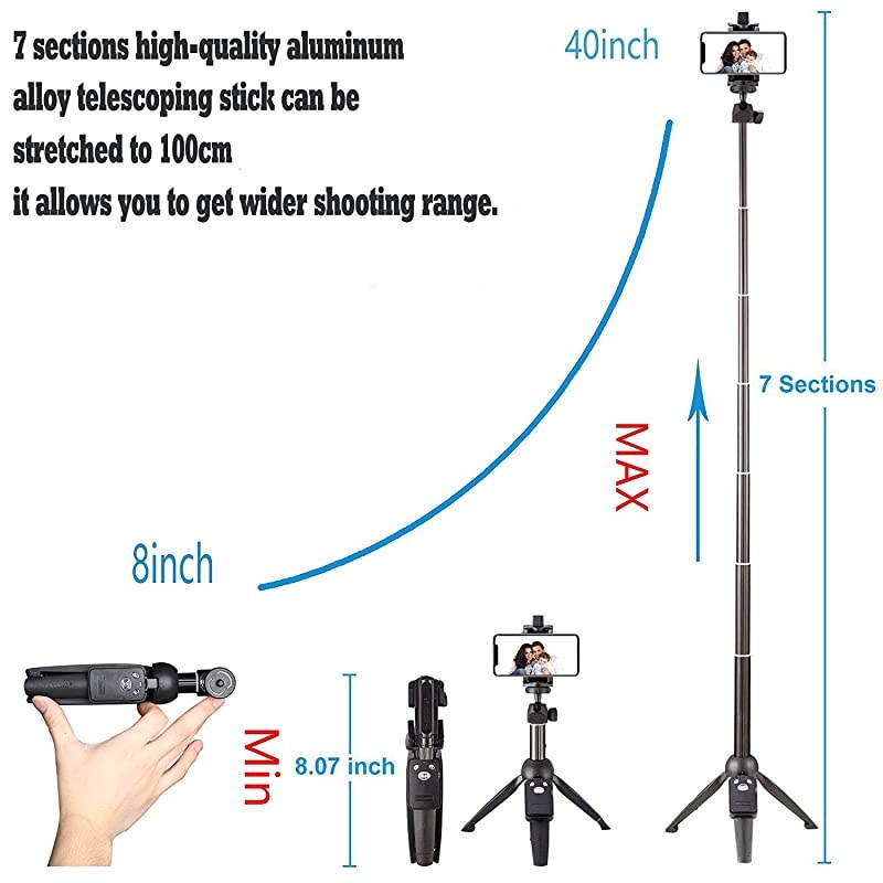 40 Inch Selfie Stick Selfie Stick Tripod with Wireless Remote Phone Tripod Stand Compatible with iPhone 12 11 pro Samsung