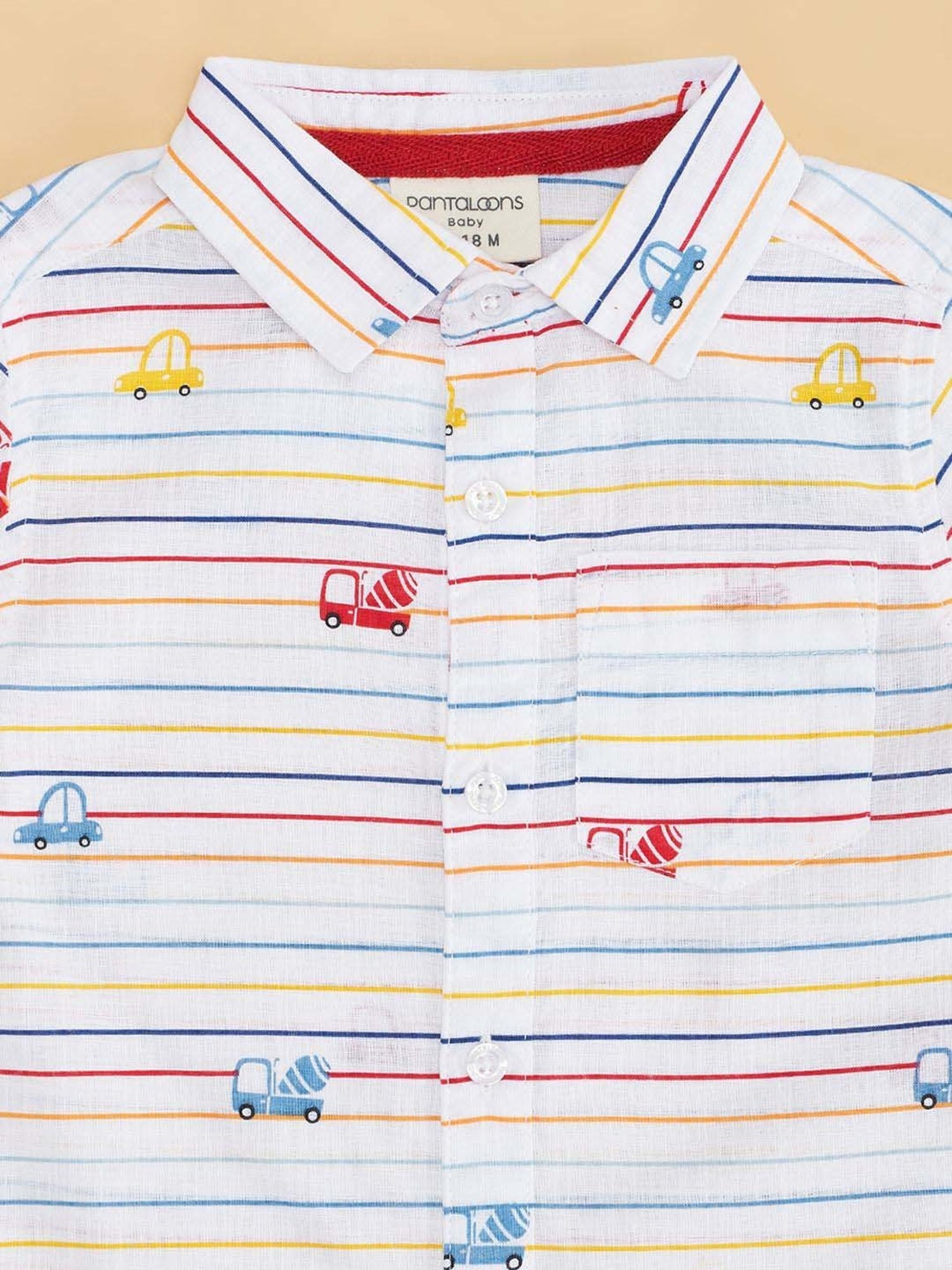 Pantaloons Baby Boys Brilliant White Cotton Striped Shirts