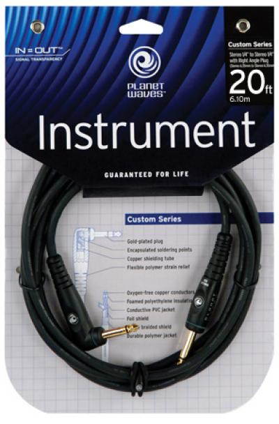 Planet Waves 20' Custom Series 1/4" Right Angle Instrument Cable